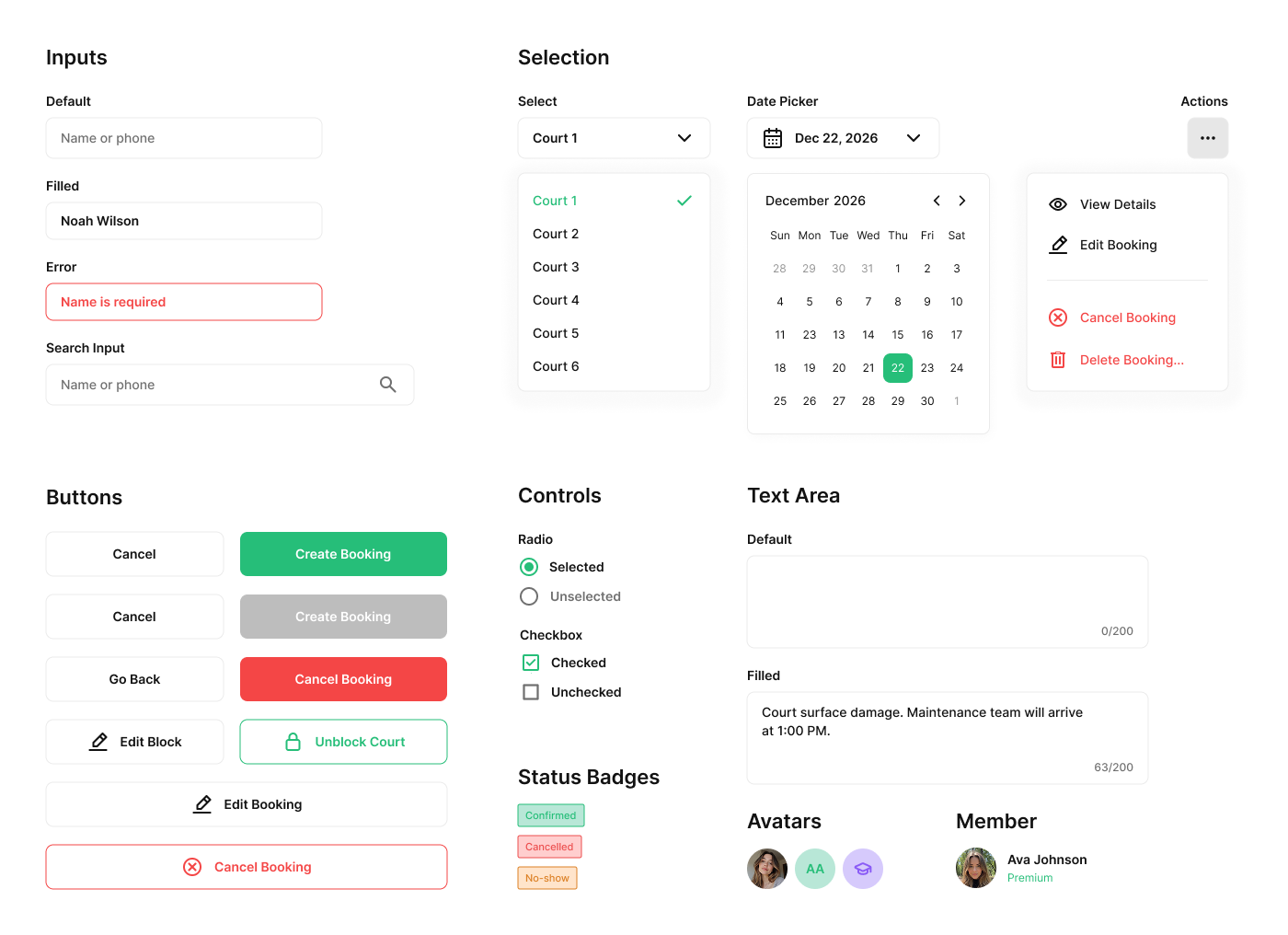 Courtflow core components screen